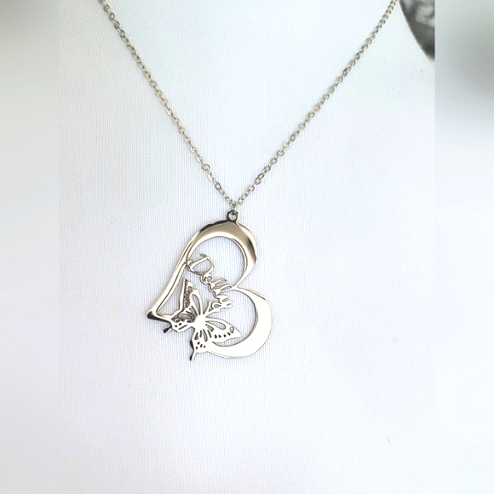 Silver Heart Pendant Necklace DOLLY PARTON butterfly